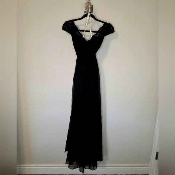 Belsoie Black Lace & Chiffon Cap Sleeve Gown UK 14 US 12 EU 40 - Picture 7 of 15